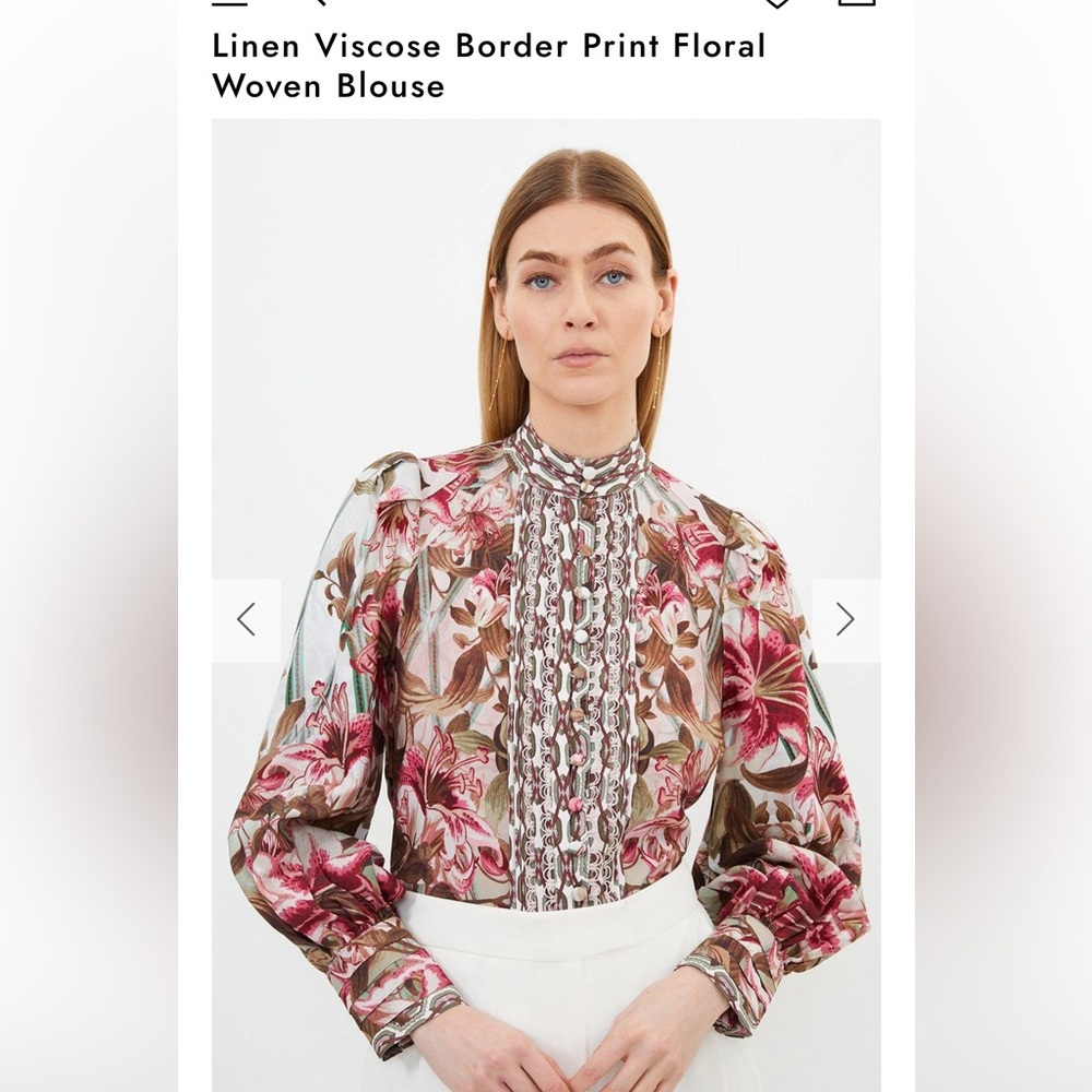 Karen Millen linen viscose print flower blouse size US10